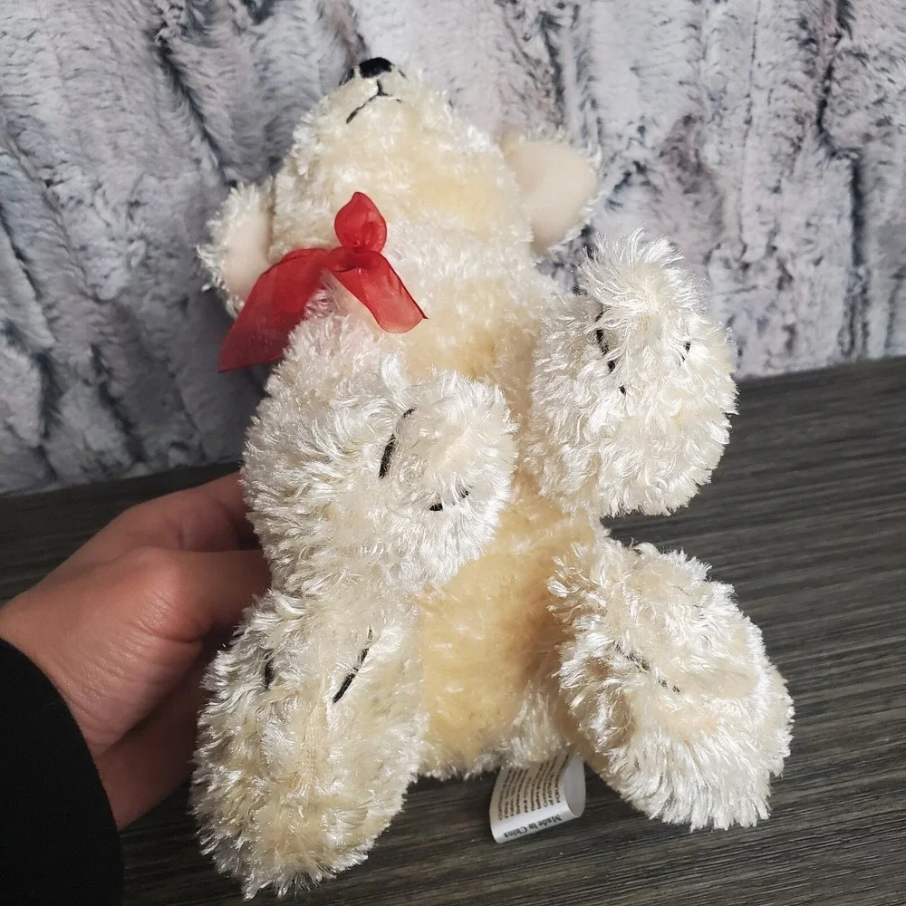Snuggie Toy Light Brown Tan Puppy Dog Plush Stuffed Animal Red Sheer Bow